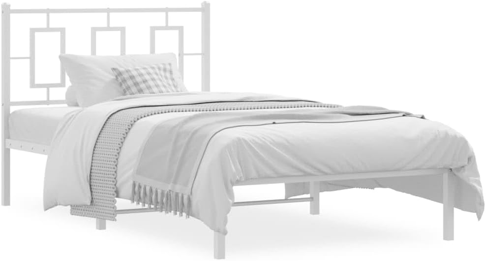 Twin Bed Frame White Powder-Coated Steel Modern Design with Storage Space Rectangular Shape for Bedroom Furniture