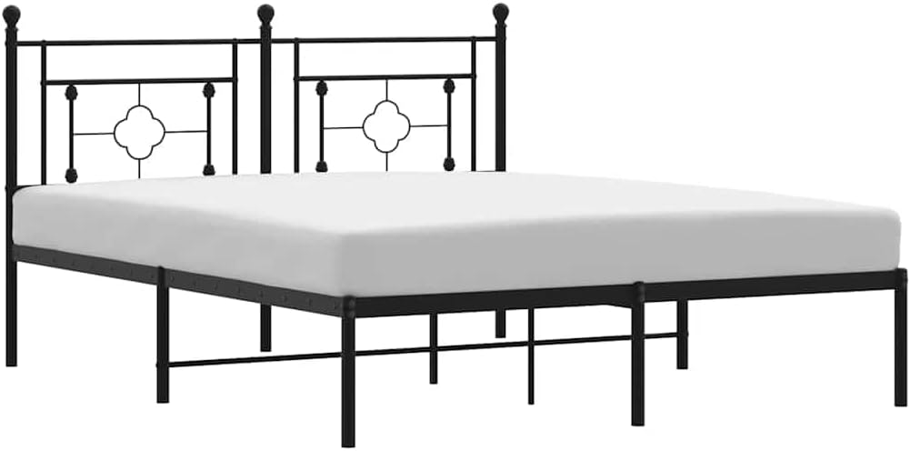Metal Bed Frame with Headboard Black Queen Size 59.1'x78.7' Platform Bed Frame Sturdy Steel Construction Underbed Storage for Bedroom Furniture