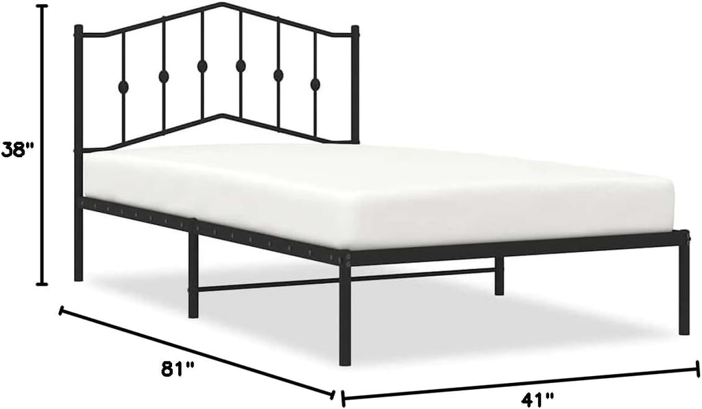 Metal Bed Frame with Headboard Black Queen Size 39.4'x78.7' Steel Platform Bed Frame Sturdy No Box Spring Needed Underbed Storage Space for Bedroom Furniture