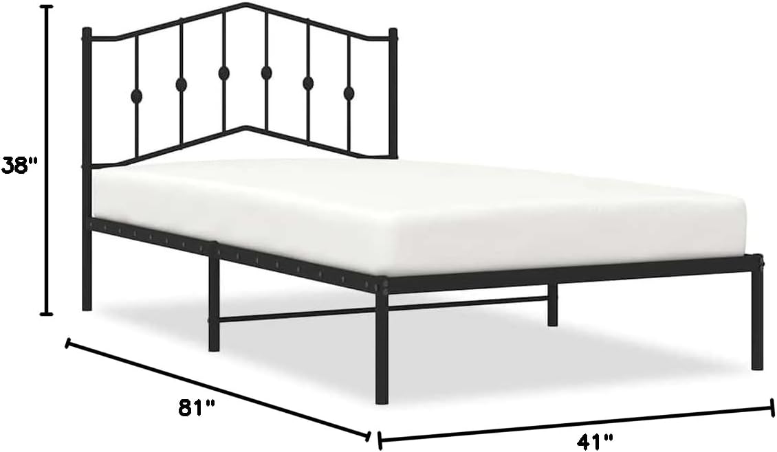 Metal Bed Frame with Headboard Black Queen Size 39.4'x78.7' Steel Platform Bed Frame Sturdy No Box Spring Needed Underbed Storage Space for Bedroom Furniture