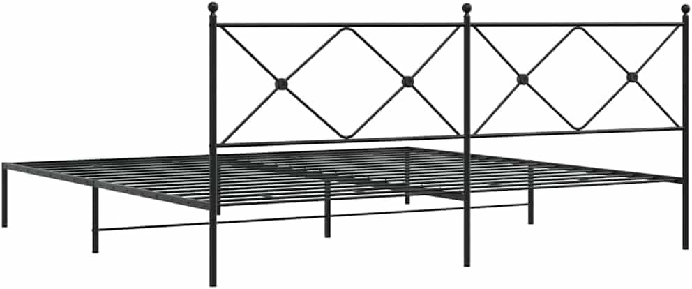 Black Powder-Coated Steel Double Bed Frame with Headboard, Sturdy Metal Construction and Modern Design for Bedroom, Easy Assembly and Durable Support