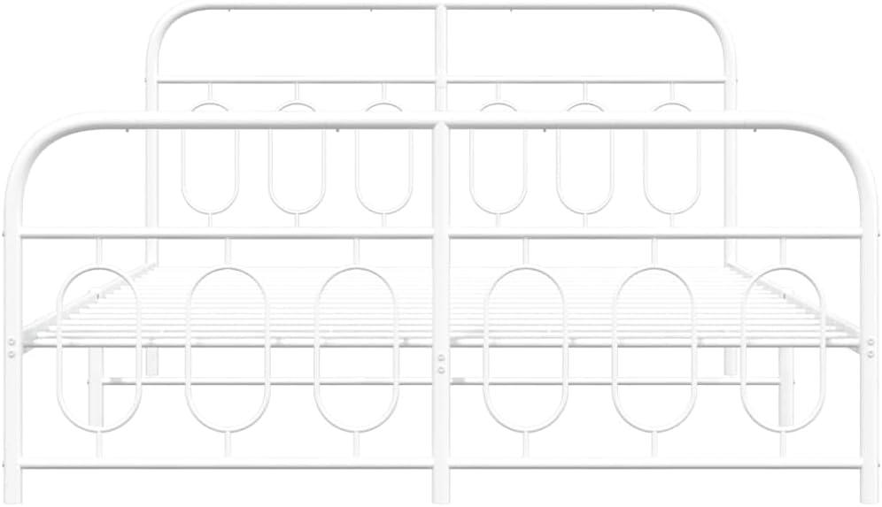 Metal Bed Frame with Footboard Steel Platform Bed Frame Queen Size White 59.1'x78.7' Heavy Duty Storage Space Underbed Design for Bedroom Furniture Guest Room