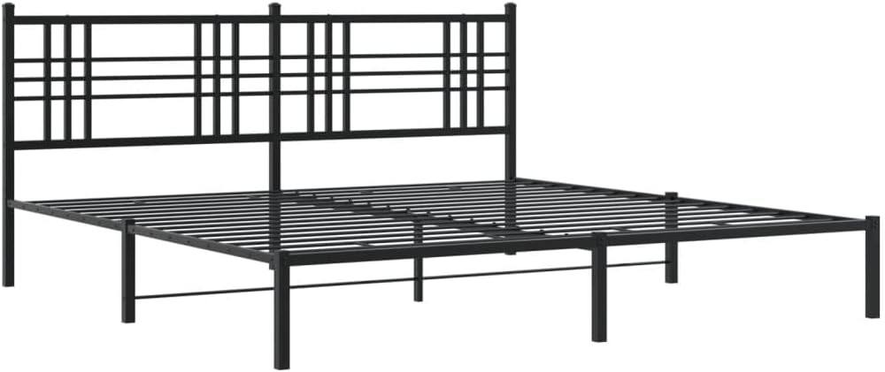 King Size Metal Bed Frame with Headboard Black 76'x79.9' Sturdy Steel Platform Bed Frame with Underbed Storage Space for Bedroom Furniture