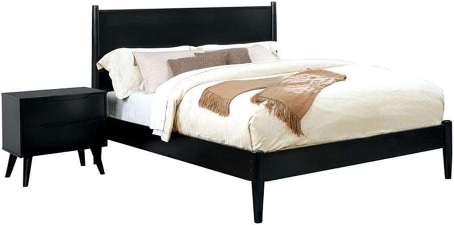 Furniture of America FOA Belkor 2-Piece Black Solid Wood Bedroom Set- King + Nightstand