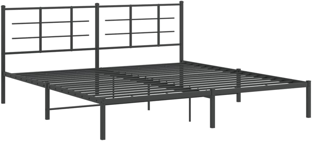 Black Powder-Coated Steel Double Bed Frame with Chic Headboard and Underbed Storage, 4-Piece Modern Bedroom Furniture Set for Enhanced Stability and Organization
