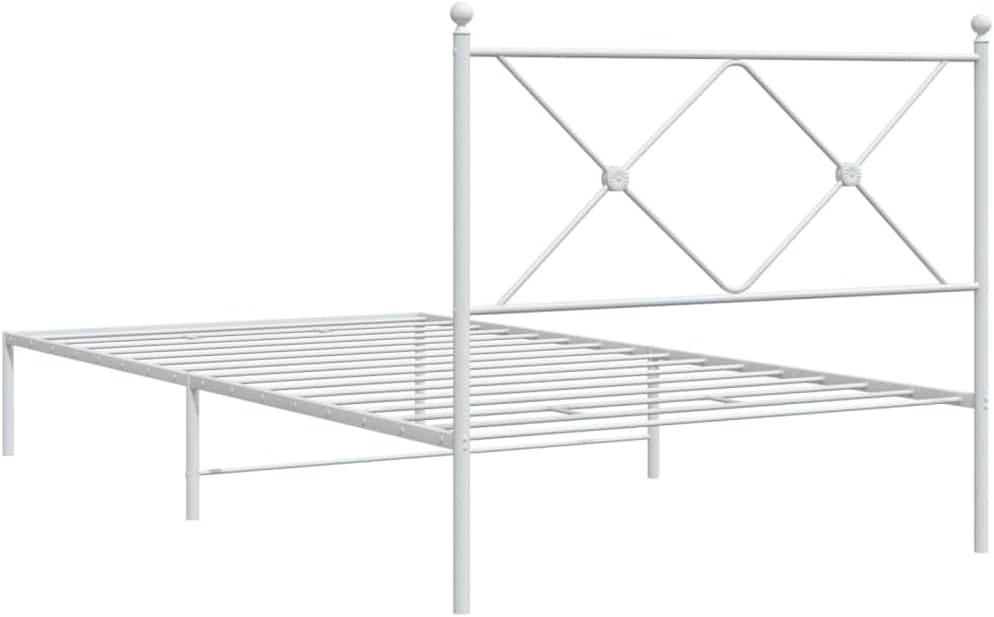 White Powder-Coated Steel Single Bed Frame with Headboard, Durable Metal Bed Frame for Adults, 39.4 x 78.7 Inches, Modern Design for Bedroom, Sturdy Construction and Easy