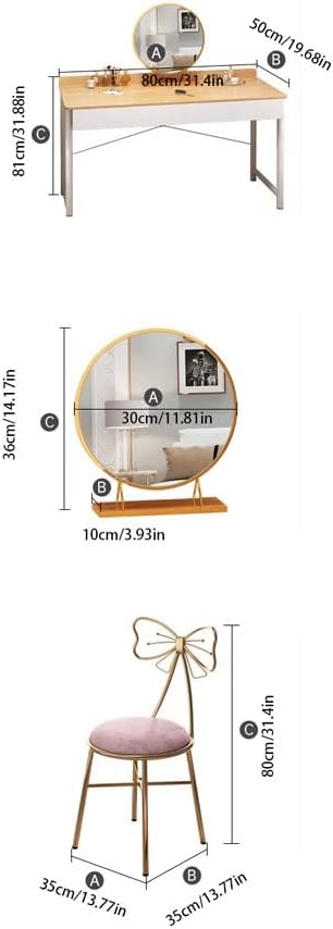 Vanity Benches Vanity Set Dressing Table with Mirror with 2large Drawers Ladies Or Girls Dresser (Color : A, Size : 80x50x81 cm)