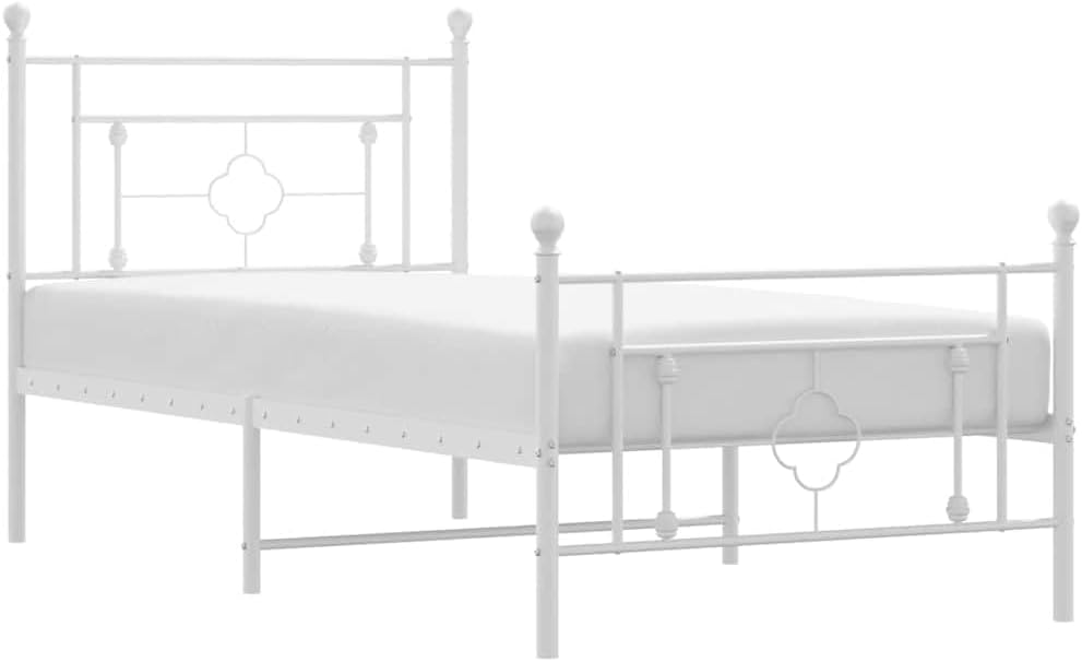 White Powder-Coated Steel Bed Frame 39.4x78.7 in, Metal Bed Frame for Adult with Sturdy Construction and Modern Design, Easy Assembly Included
