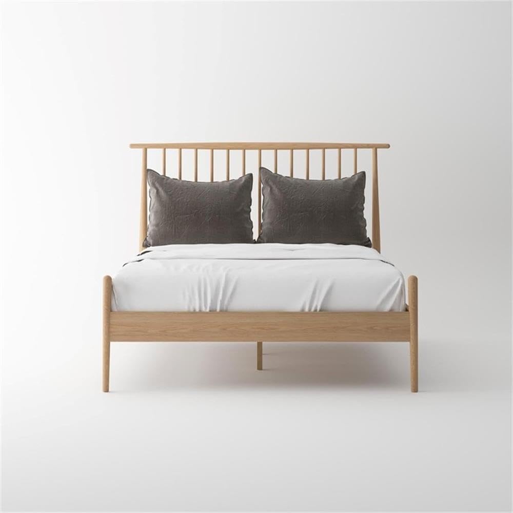 Pemberly Row Mid-Century Solid White Oak Bedroom Set, King Bed with Spindle Headboard and Sturdy Post Legs, Includes 2 Matching Nightstands, Modern Timeless Design for Master Bedroom Decor