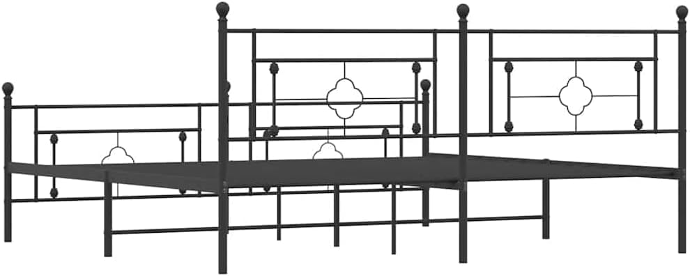 King Bed Frame Metal with Footboard Black 76'x79.9' Steel Platform Bed Frame with Underbed Storage Space Sturdy Bedframe for Bedroom Furniture