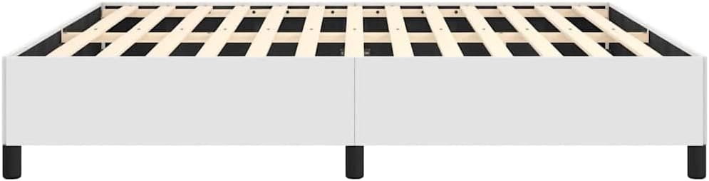King Size Bed Frame White Faux Leather with Engineered Wood and Plywood Construction, Sturdy Sleek Modern Platform for Mattress Support, Easy Assembly for Adult Bedroom