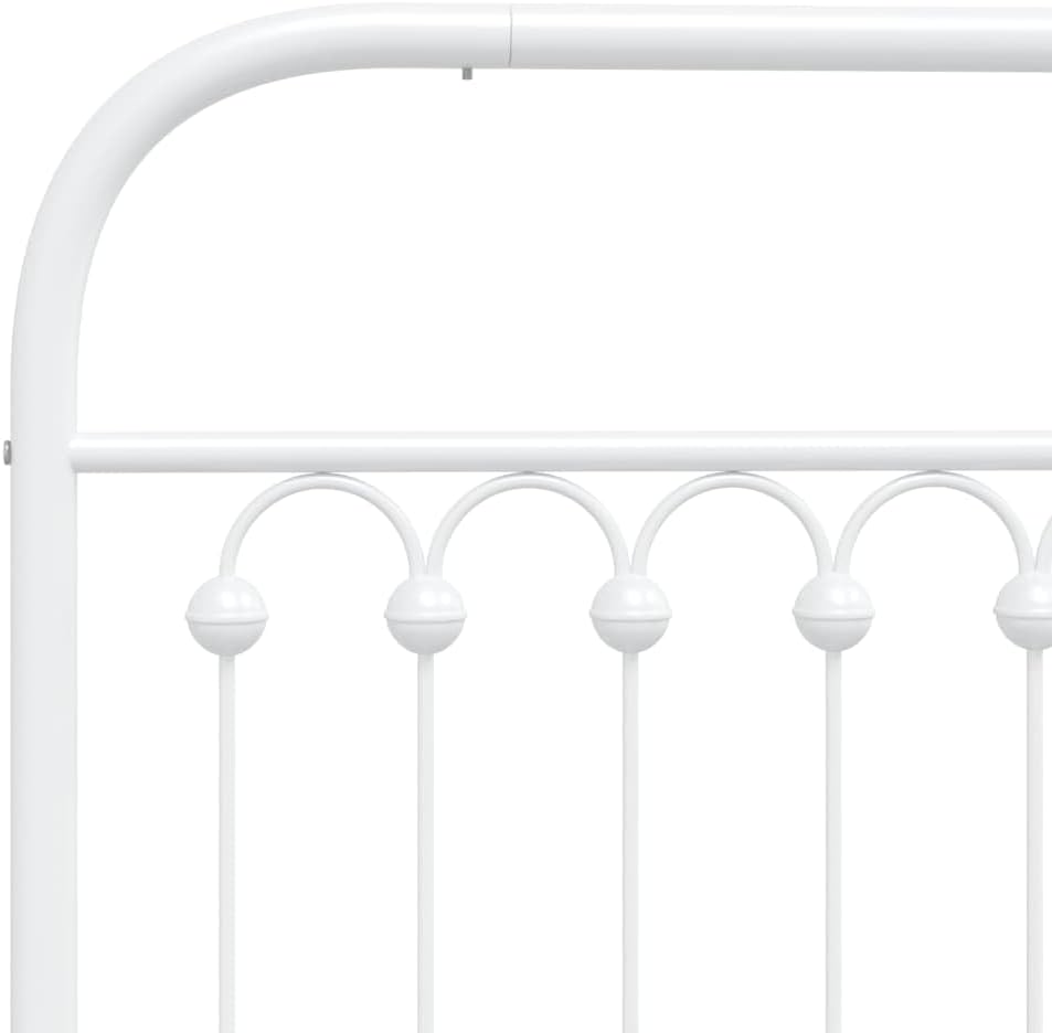 White Steel King Bed Frame with Elegant Headboard, Rectangular Traditional Design for Modern Bedroom, 4-Piece Metal Frame Set with Enhanced Support and Durable Construction