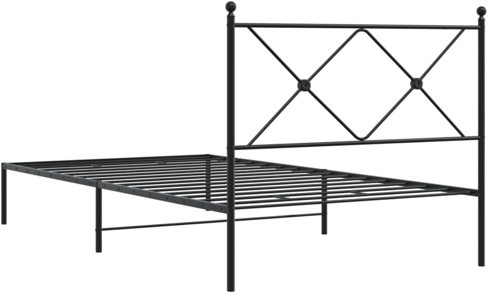 Metal Bed Frame with Headboard Black 39.4'x78.7' Queen/Twin Size Platform Bedframe Steel Construction Underbed Storage Space for Bedroom Furniture