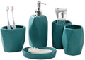 Vanity Bathroom Decor, Ceramic Soap Dispenser Round Bathroom Accessories Set 5 Pieces Toothbrush Holder Mouthwash Cups Soap Dish Housewarming Gift(Blue,5 Pieces)