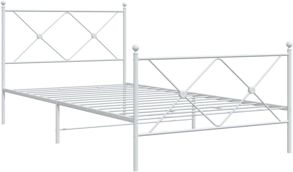 White Steel Bed Frame 39.4 x 78.7 Inches with Underbed Storage, Sturdy Metal Platform Bed for Single Sleeper, Traditional Aesthetic and Breathable Design for Guest Room