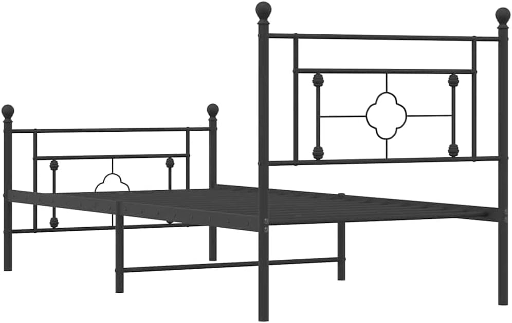 Twin Metal Bed Frame with Footboard Black Sturdy Steel Platform Bed Frame Underbed Storage Space No Mattress Needed for Bedroom