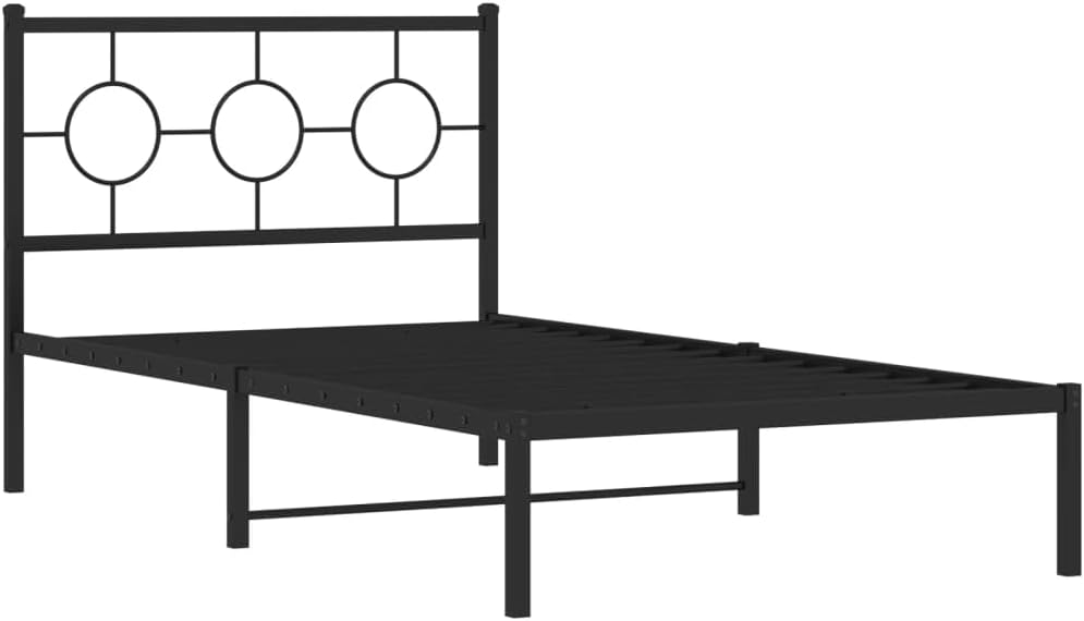 Metal Bed Frame with Headboard Black Steel Platform Bed Frame 39.4'x78.7' Queen Size Sturdy Bedframe with Underbed Storage Space for Bedroom Furniture