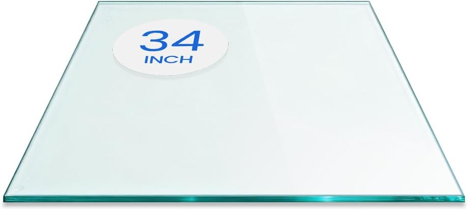 Dulles Glass 34 inch Square Glass Table Top - Tempered - 1/2' Thick Glass Surface, Safe Flat Polished, Eased Corners, Multipurpose for Dining Table, Patio, Coffee and End Table