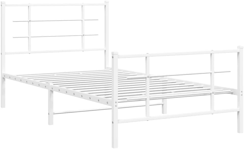 Steel Twin Bed Frame White Rectangular Modern Design with Underbed Storage for Bedroom