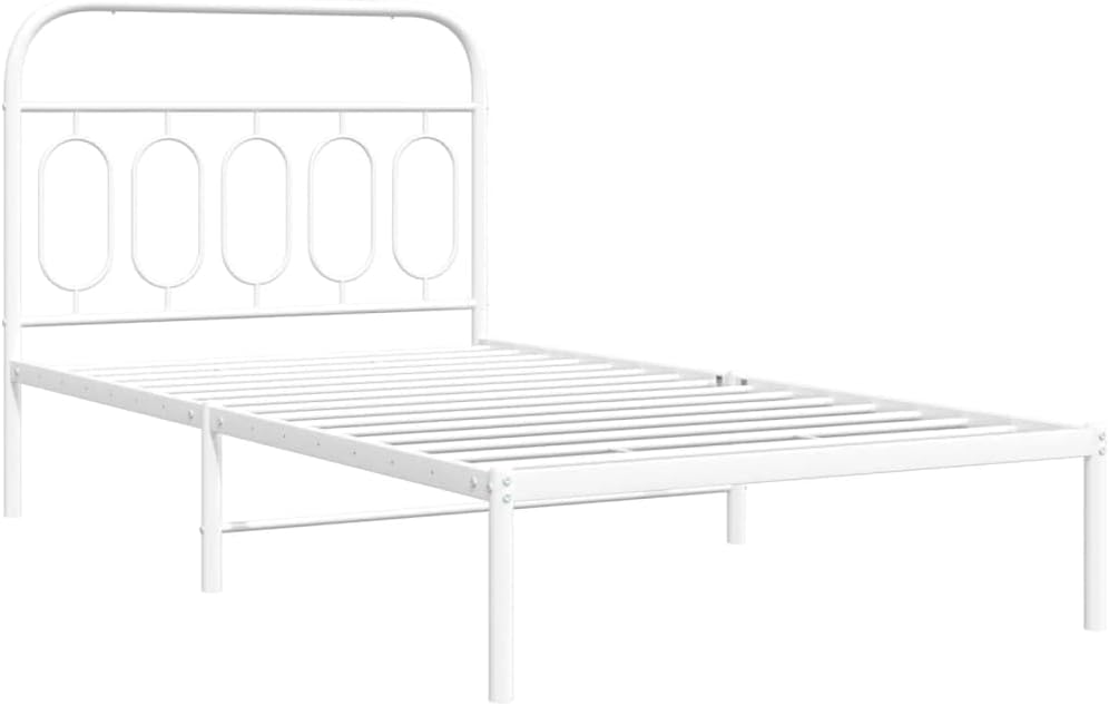 Metal Bed Frame with Headboard White Queen Size Steel Platform Base 39.4'x78.7' Sturdy Bedframe for Bedroom with Underbed Storage Space