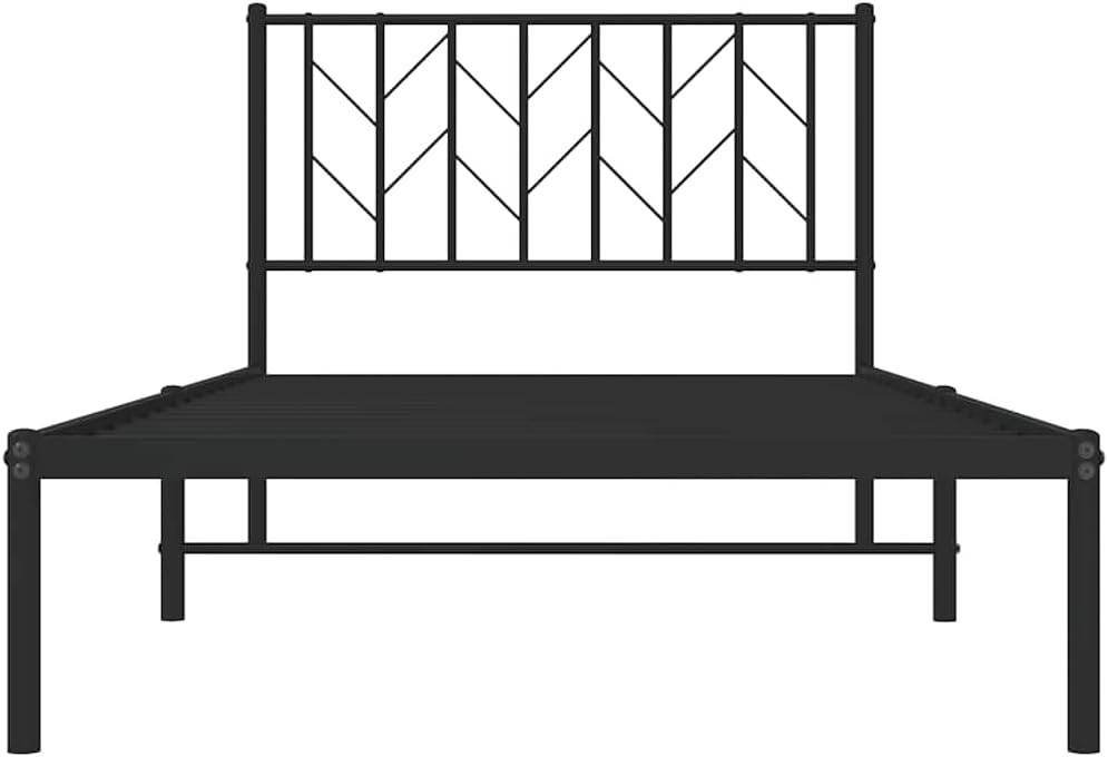 Metal Bed Frame with Headboard Black Twin Size 39.4'x78.7' Steel Platform Bed Frame Sturdy Bedframe with Underbed Storage Space for Bedroom Furniture