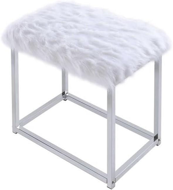 Acme Josh Metal Frame Vanity and Stool in White and Chrome