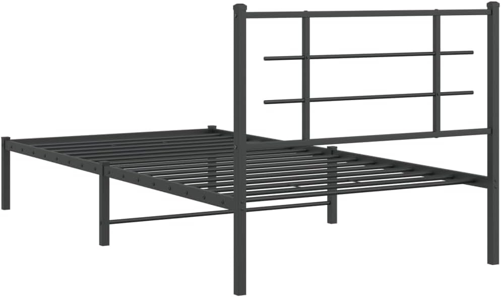 Twin Metal Bed Frame with Headboard Black Powder-Coated Steel Modern Platform Bed Frame Underbed Storage Space-Saving for Bedroom