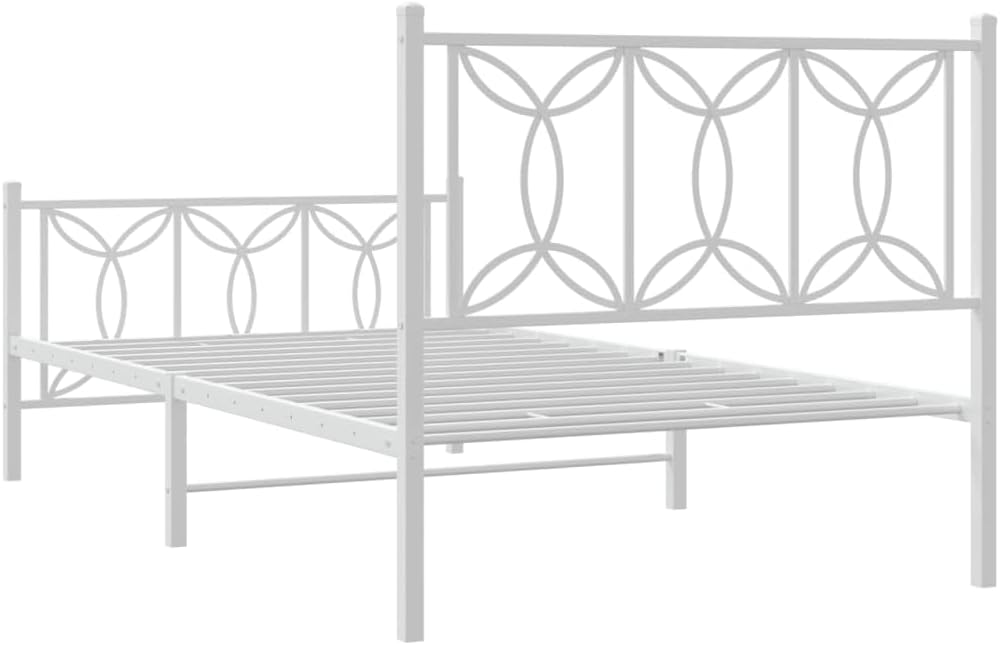 Twin Size Metal Bed Frame with Footboard White 39.4'x78.7' Sturdy Steel Platform Bed Frame with Underbed Storage Space for Bedroom Guest Room