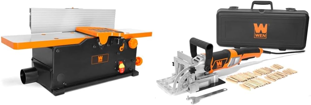 WEN JT3062 10-Amp 6-Inch 2-Blade Benchtop Jointer, Black & JN8504 8.5-Amp Plate and Biscuit Joiner with Case and Biscuits