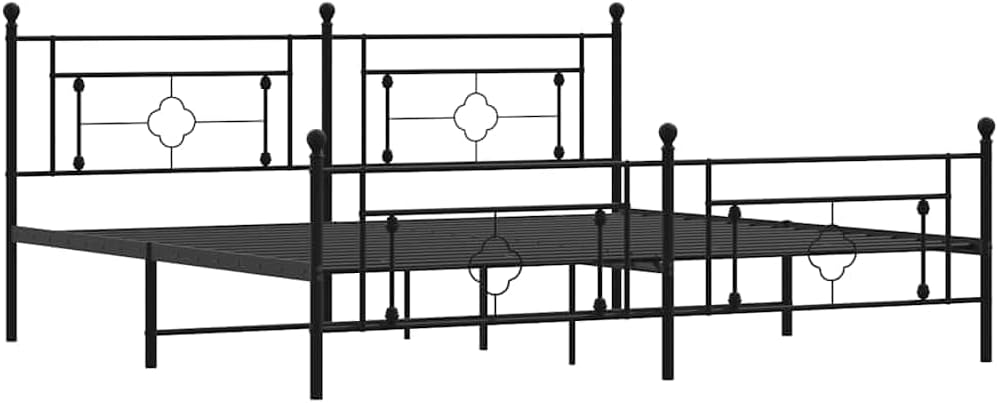 King Bed Frame Metal with Footboard Black 76'x79.9' Steel Platform Bed Frame with Underbed Storage Space Sturdy Bedframe for Bedroom Furniture