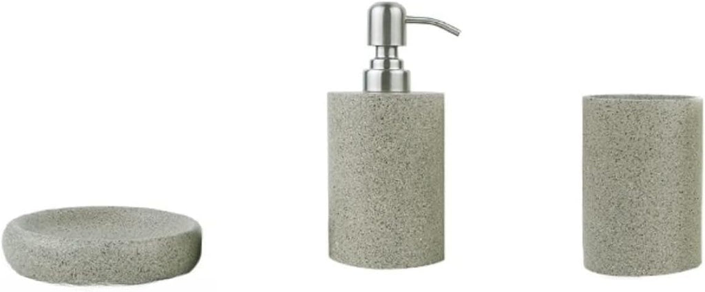 Vanity Bathroom Decor, Soap Dispenser Bottle Nordic Style Bathroom Accessory Set Simple Resin 4 Piece Bathroom Set for Home Decor Housewarming Gift(Grey)