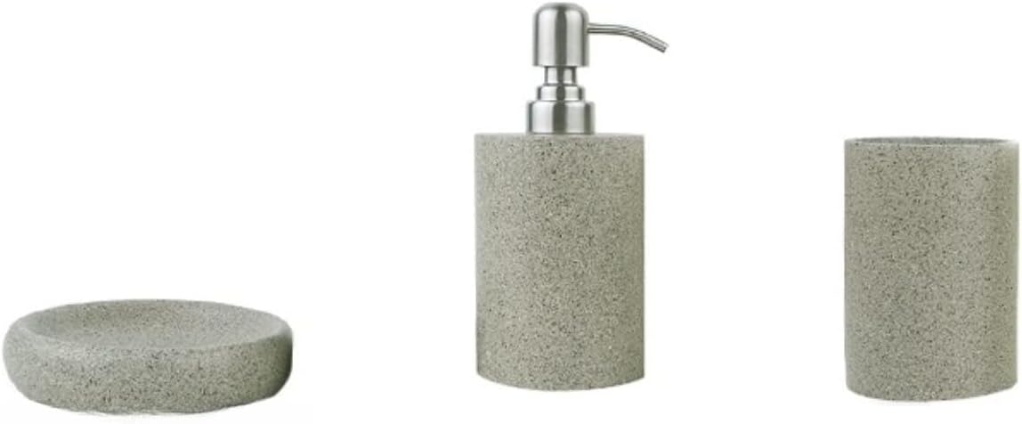 Vanity Bathroom Decor, Soap Dispenser Bottle Nordic Style Bathroom Accessory Set Simple Resin 4 Piece Bathroom Set for Home Decor Housewarming Gift(Grey)