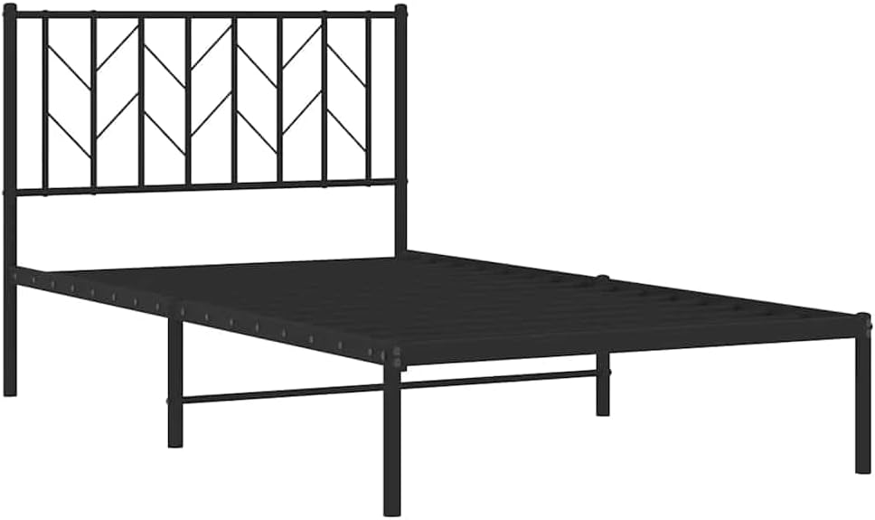 Black Powder-Coated Steel Single Bed Frame - Minimalist Metal Bedframe with Headboard, Sturdy and Space-Saving for Small Bedrooms and Guest Rooms, Easy Assembly Indoor Use