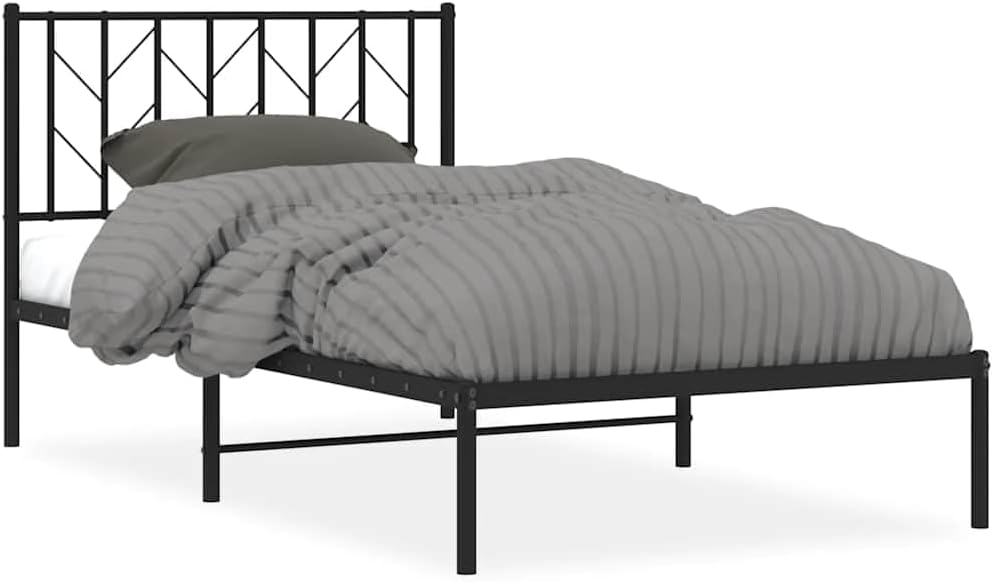 Metal Bed Frame with Headboard Black Twin Size 39.4'x78.7' Steel Platform Bed Frame Sturdy Bedframe with Underbed Storage Space for Bedroom Furniture