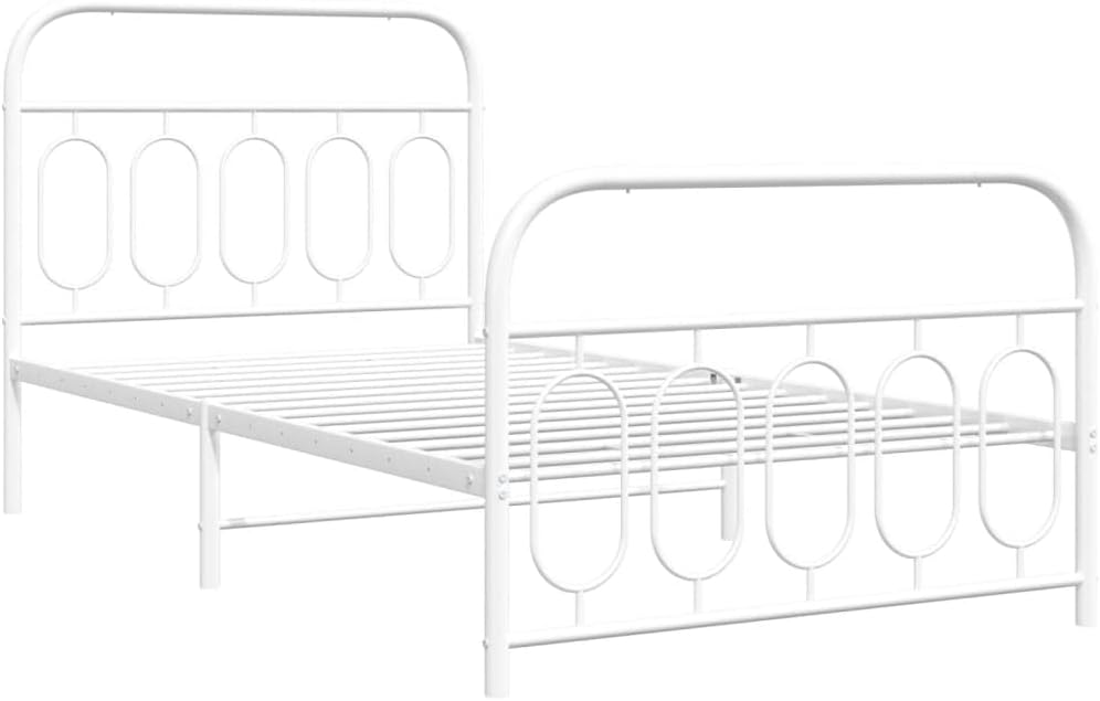 Twin Metal Bed Frame with Footboard White 39.4'x78.7' Sturdy Steel Platform Bed Base with Underbed Storage Space for Bedroom Guest Room