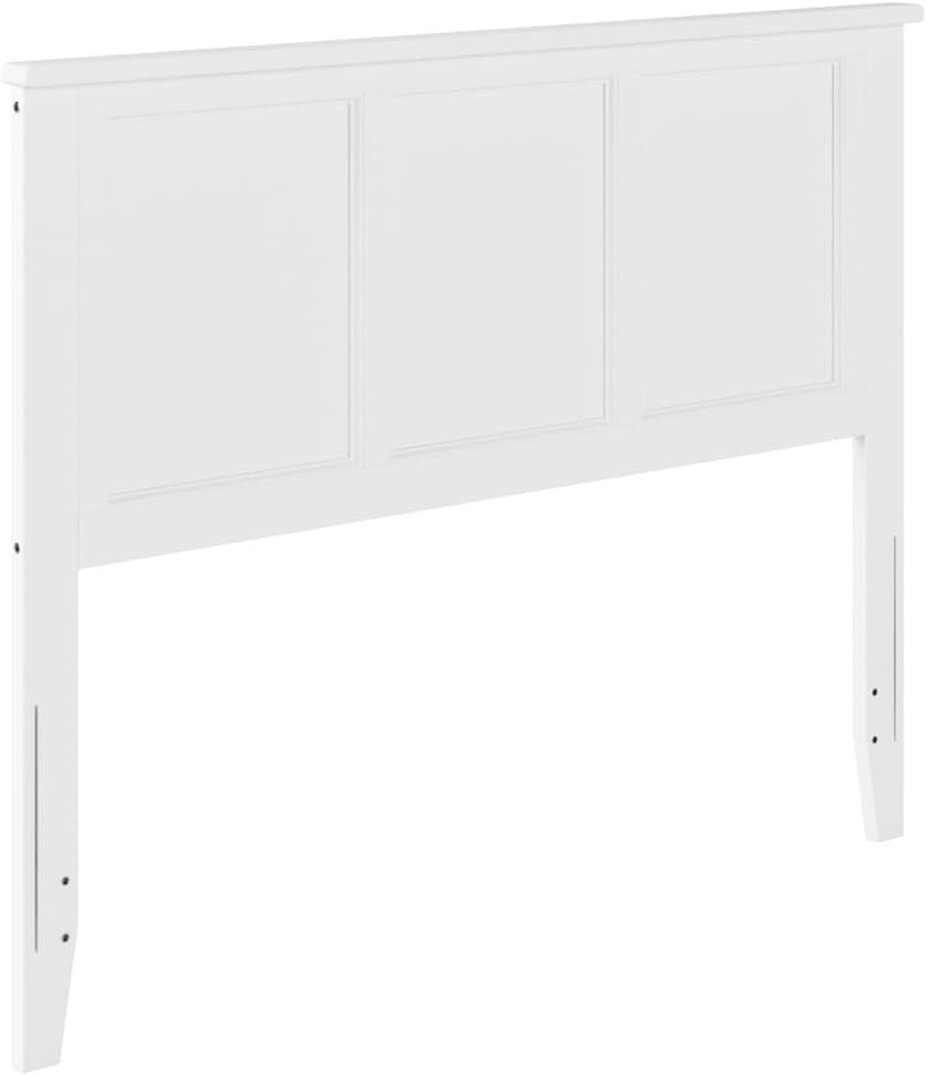 HomeStock Victorian Headboard with USB Charger Wood Panel Design Metal Bed Frame Compatible White/Full
