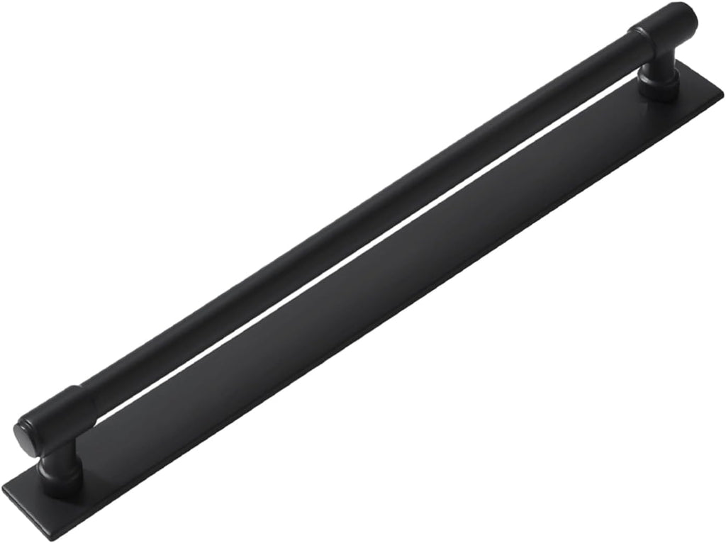 khtumeware 5 Pack 12 Inch(305 mm) Center to Center Black Cabinet Pull Backplate with Base Plate Zinc Solid Matte Black Kitchen Cabinet Handles Drawer Pulls Cabinet Hardware