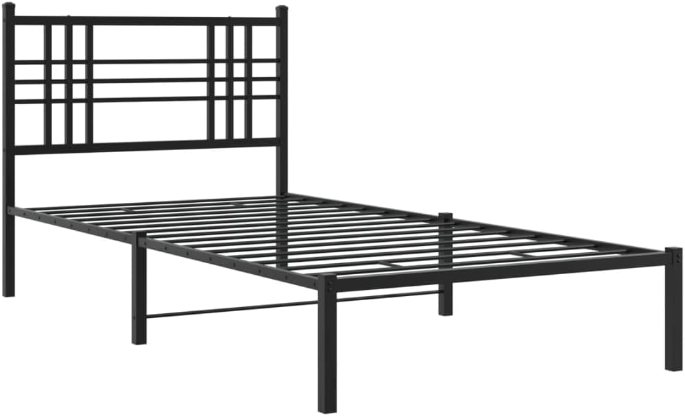 Black Steel Twin Bed Frame Rectangular Modern Platform with Storage for Bedroom