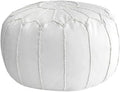 Classy Ivory Faux Leather Round Pouf Ottoman 20'' | Stylish Tufted Footrest Vanity Stool Glamorous Touch Luxe Look, | Bench Fluffy Dorm Patio Perfect for Living Room, Bedroom, Lounge Cushioned
