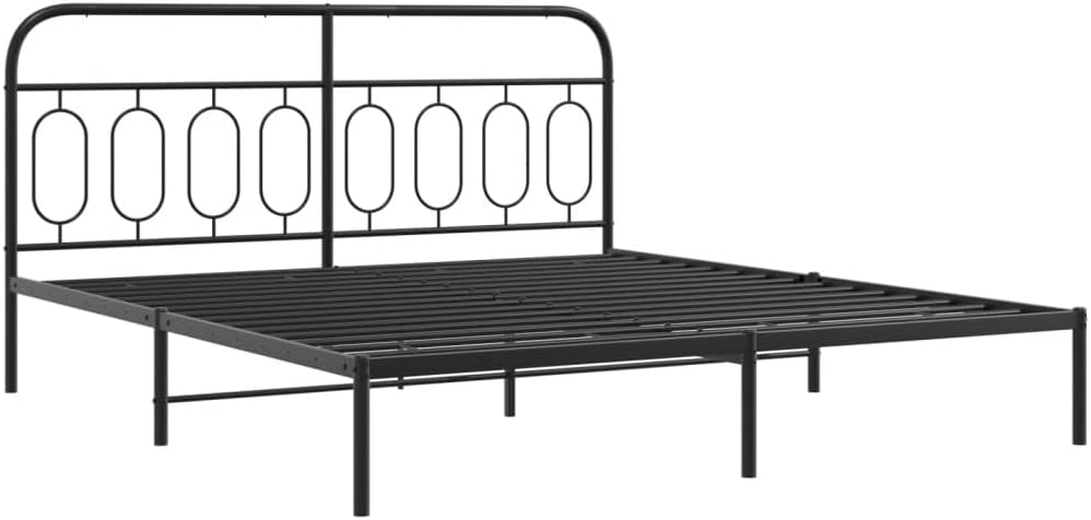 Metal Bed Frame with Footboard Black Steel Platform Bedframe King Size 76'x79.9' Heavy-Duty Bed Base with Storage Space Underneath for Bedroom