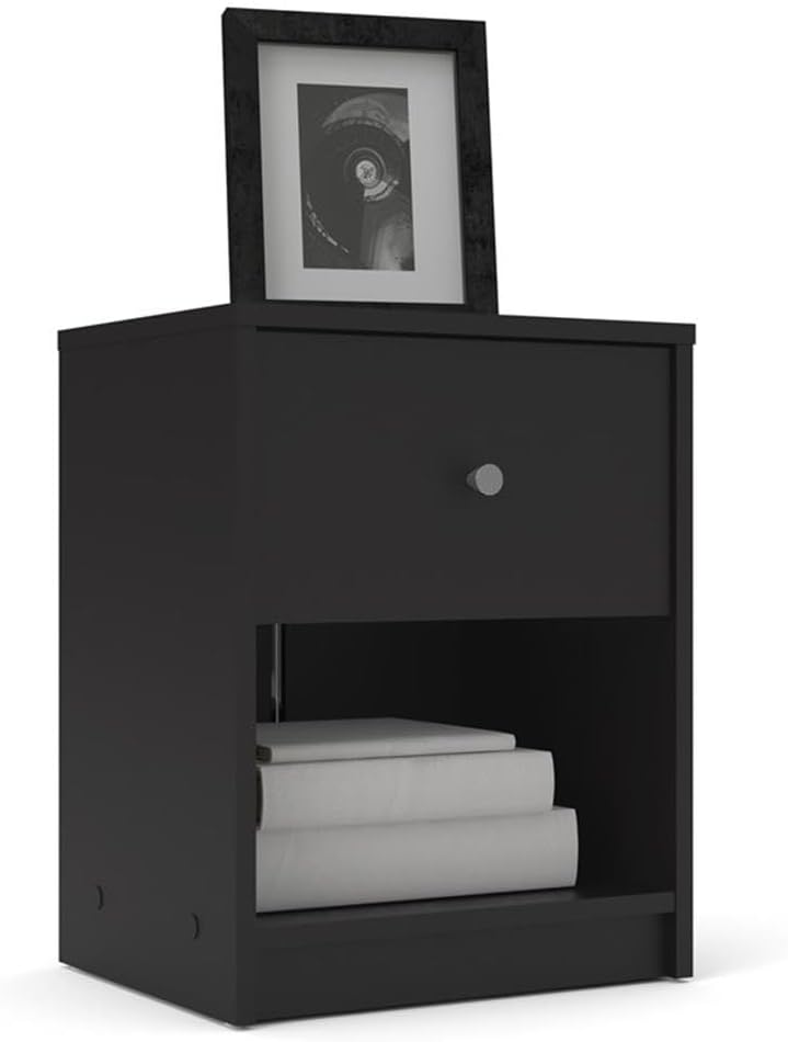 Home Square 3-Pc Scandinavian Design Engineered Wood Bedroom Furniture Set with 3-Drawer Chest & 6-Drawer Double Dresser & 1-Drawer Nightstand, Pewter Plastic Handles, Smooth Plastic Glides, in Black