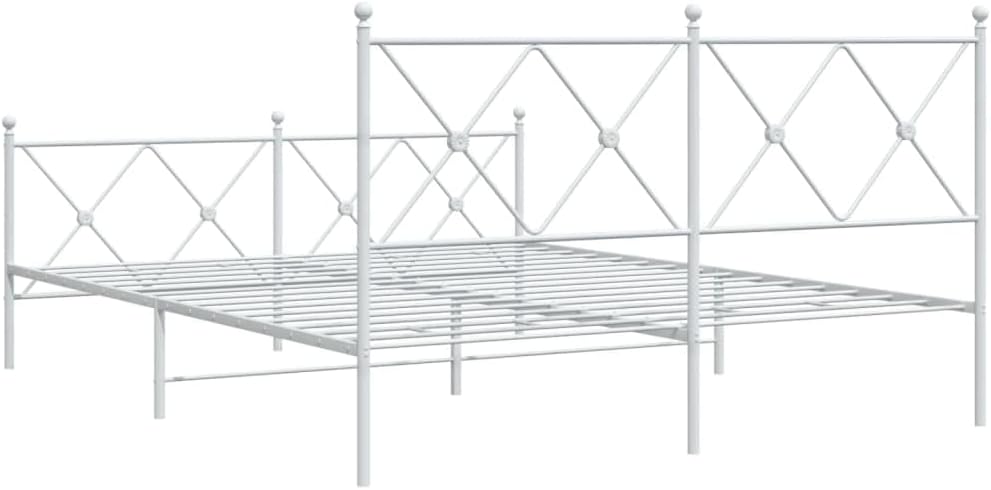 White Steel King Size Bed Frame with Headboard and Footboard, Durable Rectangular Design for Bedroom, 4-Piece Set, Minimalist Aesthetic, Easy Assembly, Underbed Storage Space