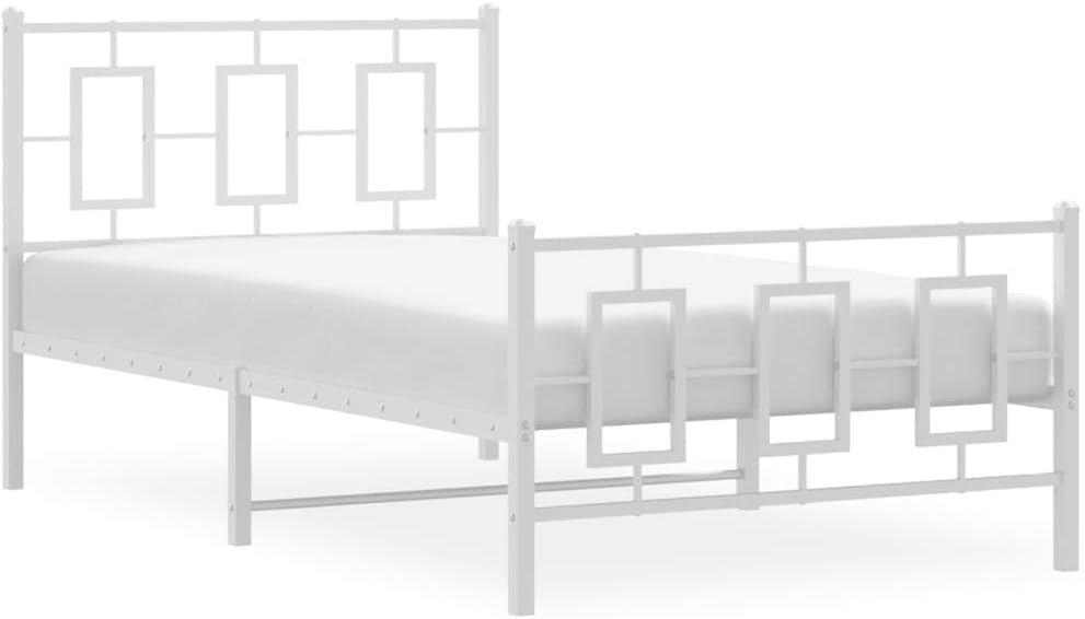 White Powder-Coated Steel Single Bed Frame with Underbed Storage Space Modern Design for Bedroom Apartment
