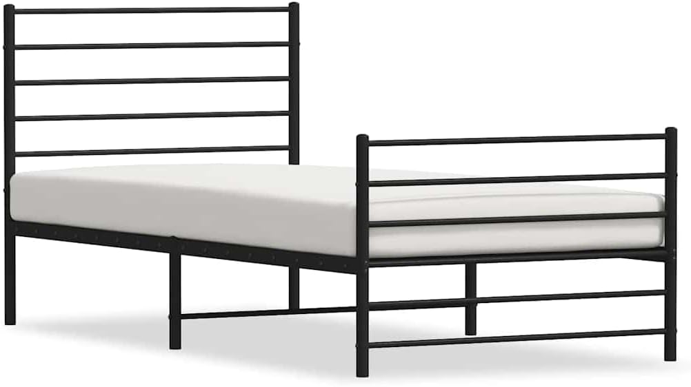 Twin Metal Bed Frame with Headboard Black Rectangular Steel Frame Underbed Storage Space Powder Coated Finish for Bedroom