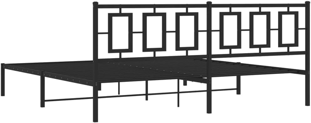Metal Bed Frame Queen Size with Headboard Black 76'x79.9' Steel Platform Bed Frame Underbed Storage Space Sturdy Construction for Bedroom Guest Room Furniture