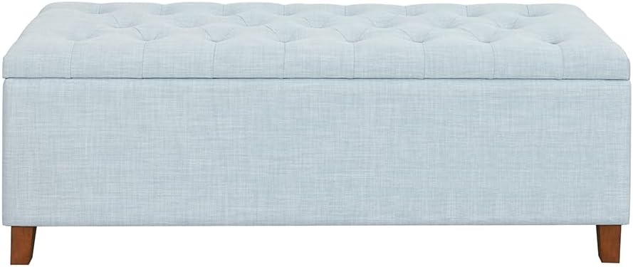 Madison Park Ottoman with Storage, Fabric Storage Bench with Solid Wood Legs, Large Capacity Storage Ottoman Bench for Entryway Bedroom Living Room Nursery, Padded Seat End of Bed Bench, Light Blue