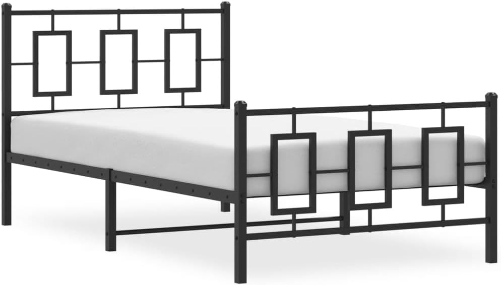 Metal Bed Frame Queen/Twin Size Platform Steel Frame Black 39.4'x78.7' with Footboard Underbed Storage Space for Bedroom Furniture