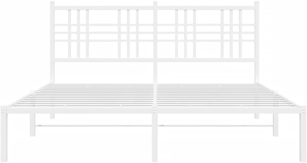 Metal Bed Frame with Headboard White Queen Size Platform Bed Frame Steel Construction 59.1'x78.7' Sturdy Bedframe with Underbed Storage for Bedroom Furniture