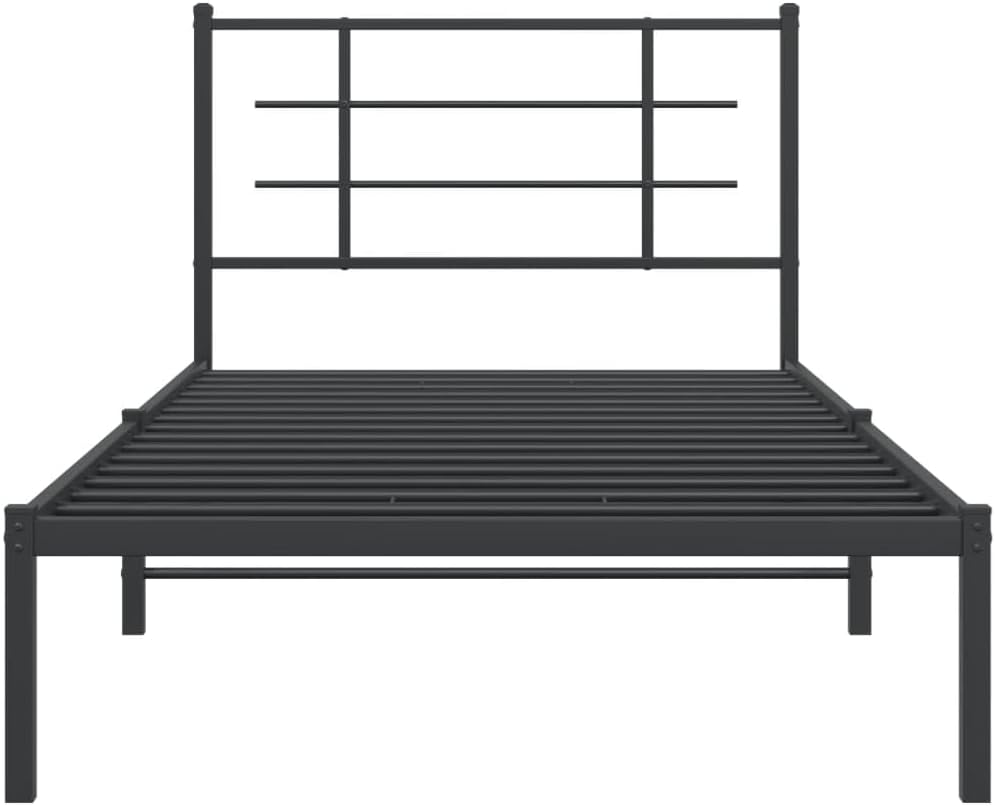 Twin Metal Bed Frame with Headboard Black Powder-Coated Steel Modern Platform Bed Frame Underbed Storage Space-Saving for Bedroom