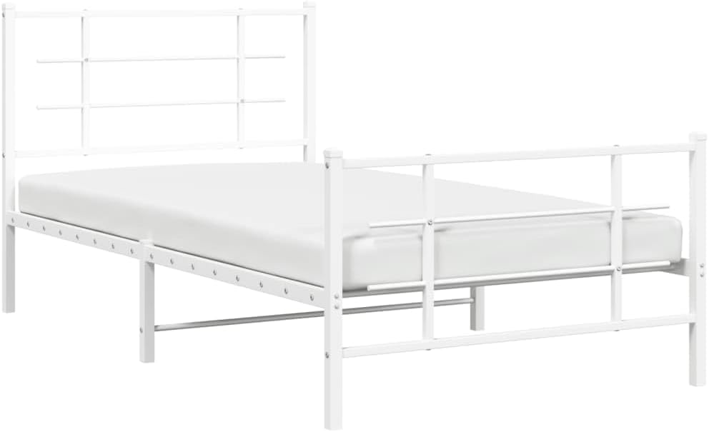 Steel Twin Bed Frame White Rectangular Modern Design with Underbed Storage for Bedroom